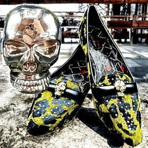 Abbey Dawn by Avril Lavigne Skull Accents Shoes 10 Green Gothic Halloween Black